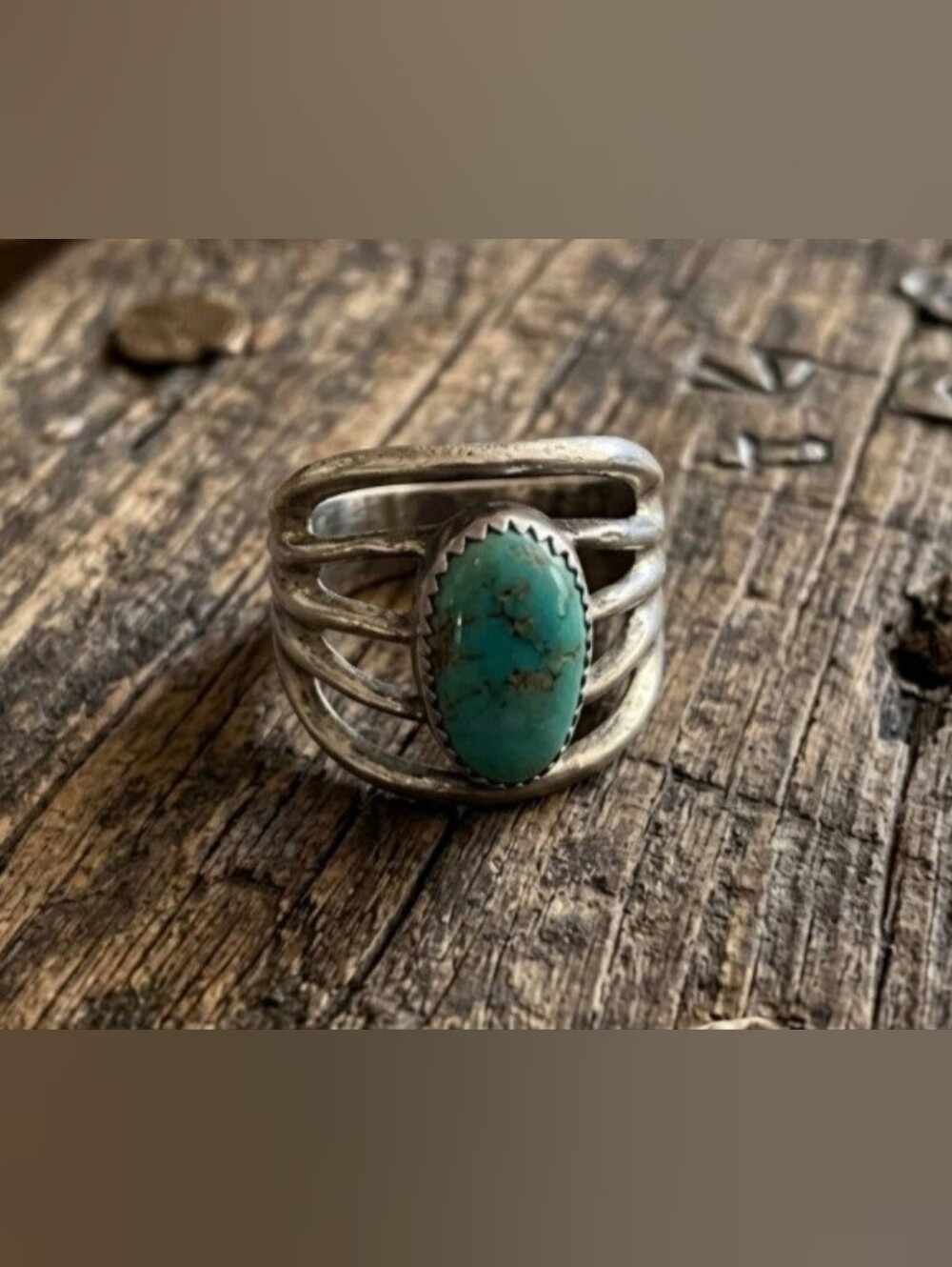 Sterling Silver 925 Native American Style Oval Turquoise Bezel Ring Size 7